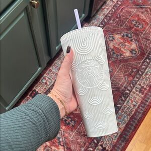 Starbucks Embossed White Tumbler with Straw